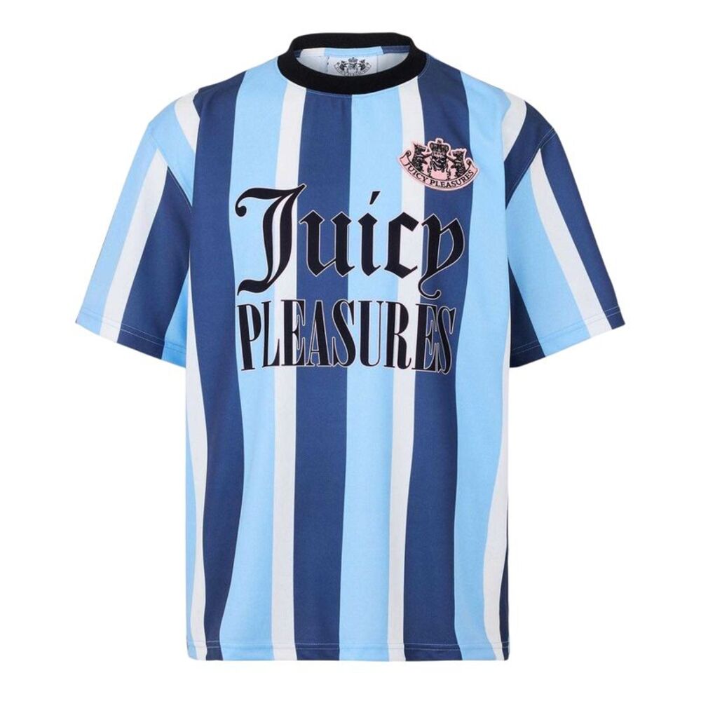Juicy Couture Mens Striped Polyester Boxy Oversized T-Shirt / Blue